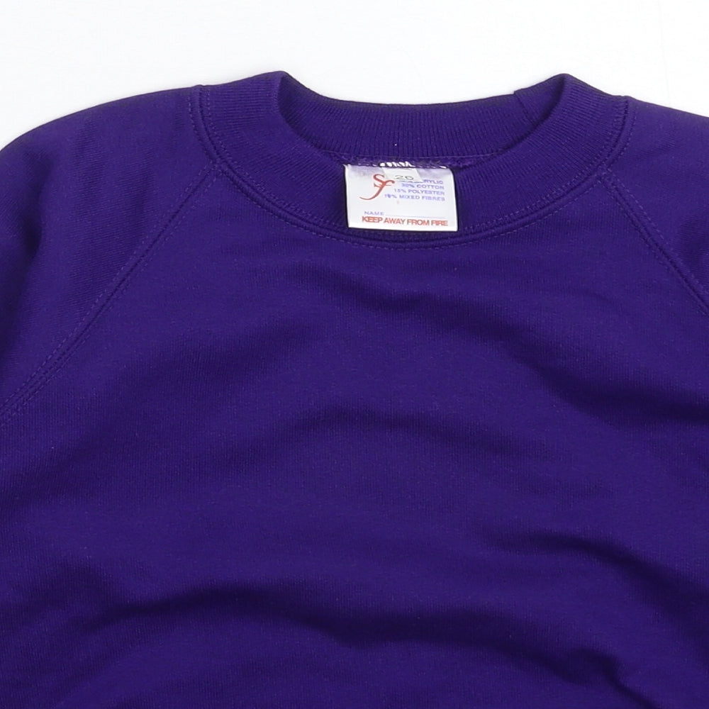 Close-up detail of Preworn boys’ purple pullover sweatshirt, size S
