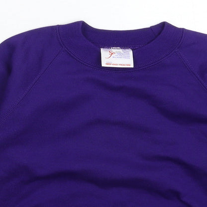 Close-up detail of Preworn boys’ purple pullover sweatshirt, size S