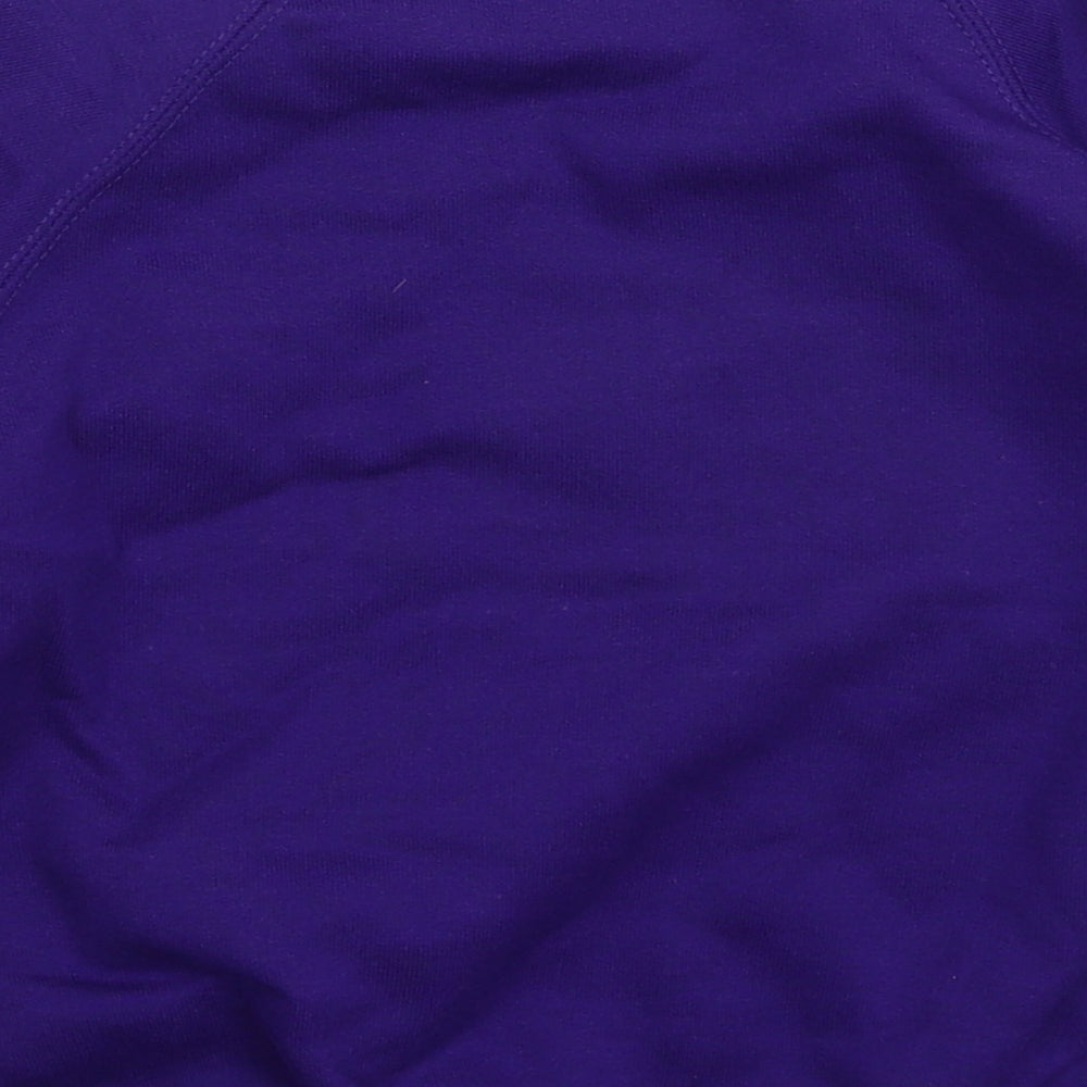 Brand and care label for Preworn boys’ purple pullover sweatshirt, size S