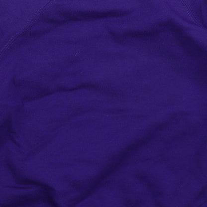 Brand and care label for Preworn boys’ purple pullover sweatshirt, size S