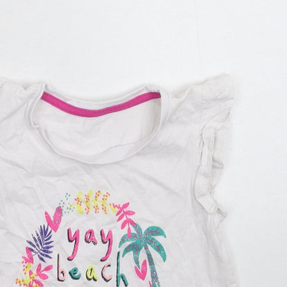 Close-up detail of Matalan girls’ white basic t-shirt, size 18-24, months