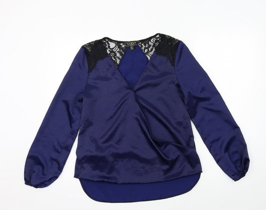 Lipsy Womens Blue  Satin Basic Blouse Size 8