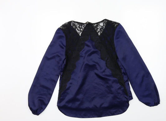 Lipsy Womens Blue  Satin Basic Blouse Size 8