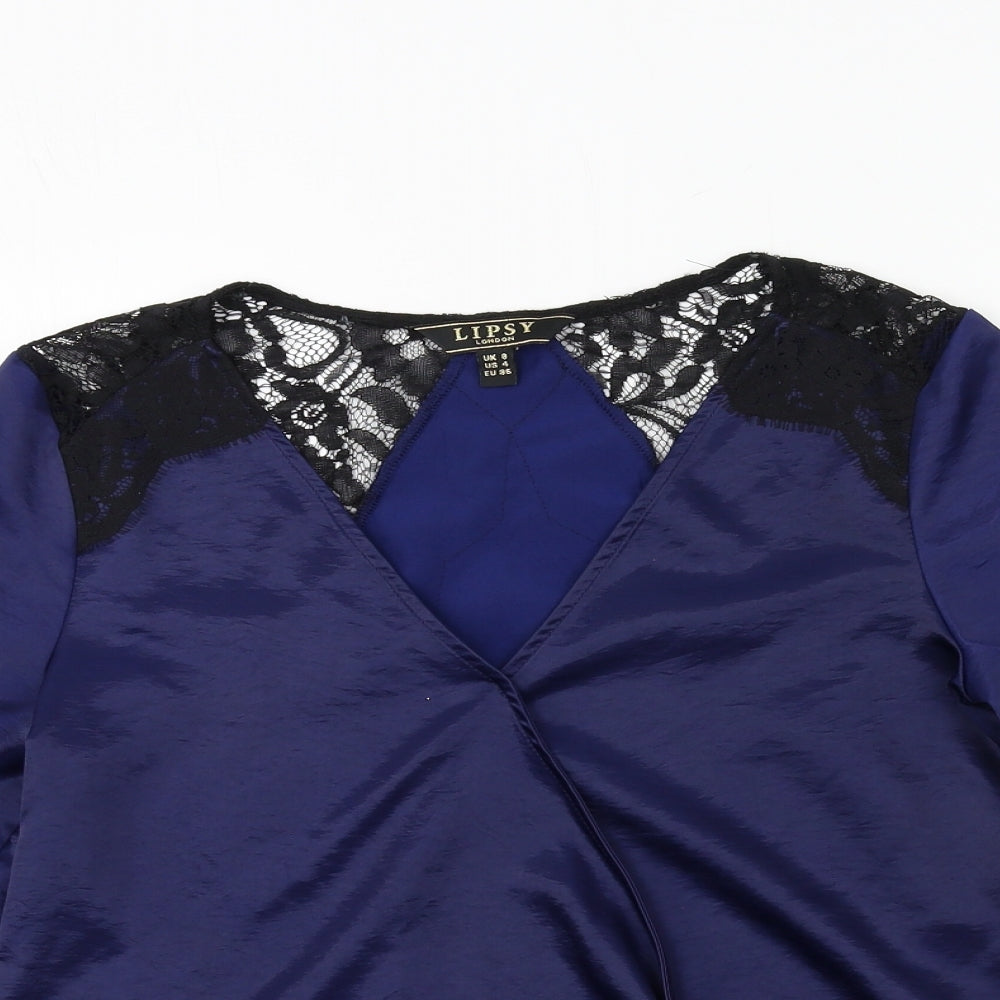 Lipsy Womens Blue  Satin Basic Blouse Size 8