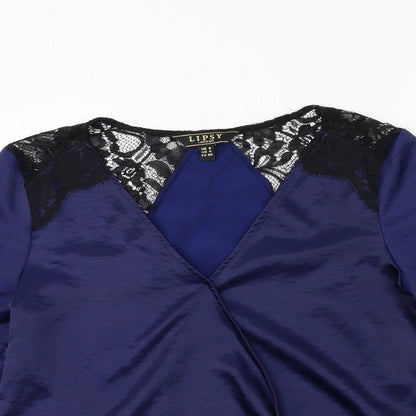 Lipsy Womens Blue  Satin Basic Blouse Size 8