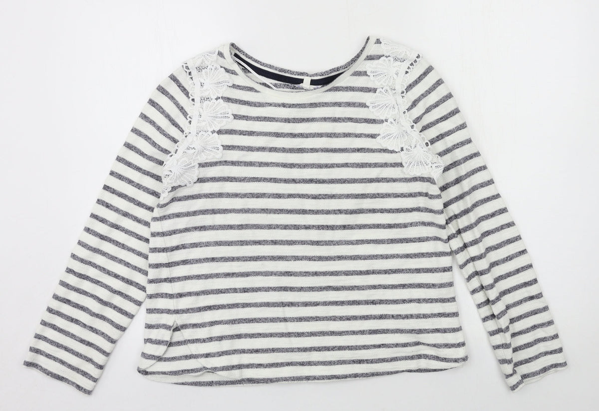 Additional front view of Matalan women’s white striped jersey pullover sweatshirt, size UK 10