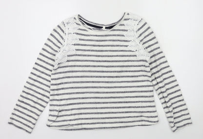 Additional front view of Matalan women’s white striped jersey pullover sweatshirt, size UK 10