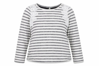 Front view of Matalan women’s white striped jersey pullover sweatshirt, size UK 10
