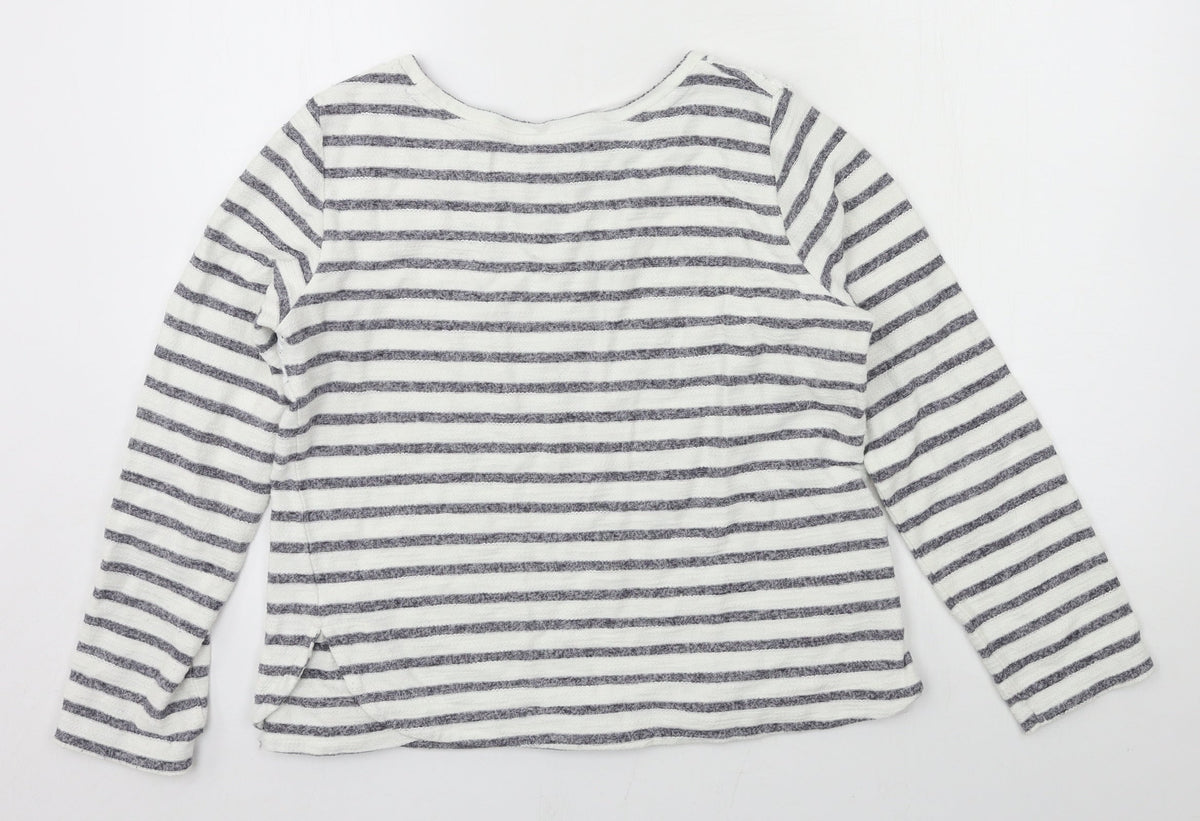 Back view of Matalan women’s white striped jersey pullover sweatshirt, size UK 10