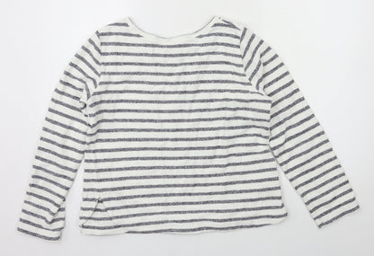 Back view of Matalan women’s white striped jersey pullover sweatshirt, size UK 10