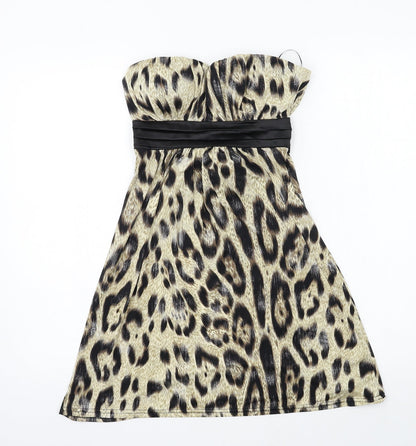 CFLUK Womens Beige Animal Print Jersey Bodycon  Size M
