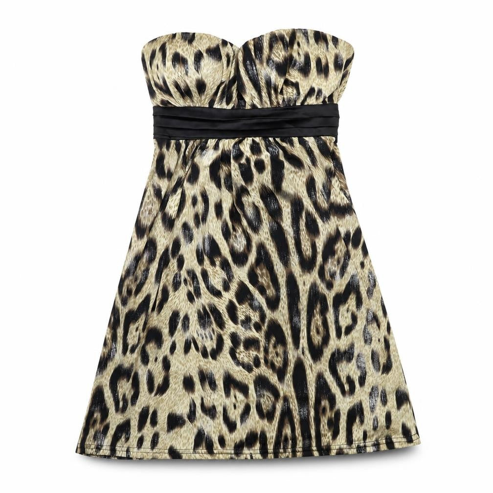 Front view of CFLUK women’s beige animal print jersey bodycon, size M