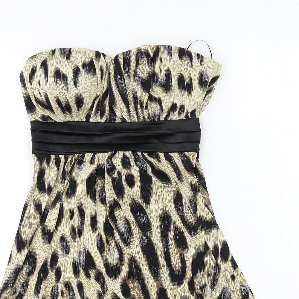 CFLUK Womens Beige Animal Print Jersey Bodycon  Size M