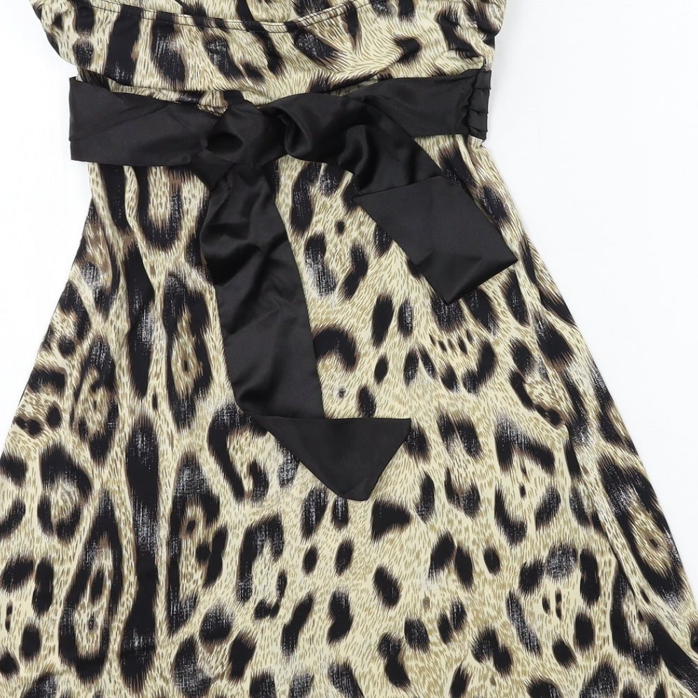 CFLUK Womens Beige Animal Print Jersey Bodycon  Size M