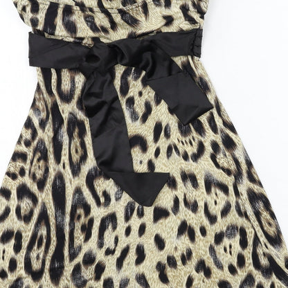 CFLUK Womens Beige Animal Print Jersey Bodycon  Size M