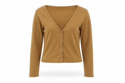 Front view of Tu women’s brown jersey cardigan jumper, size M