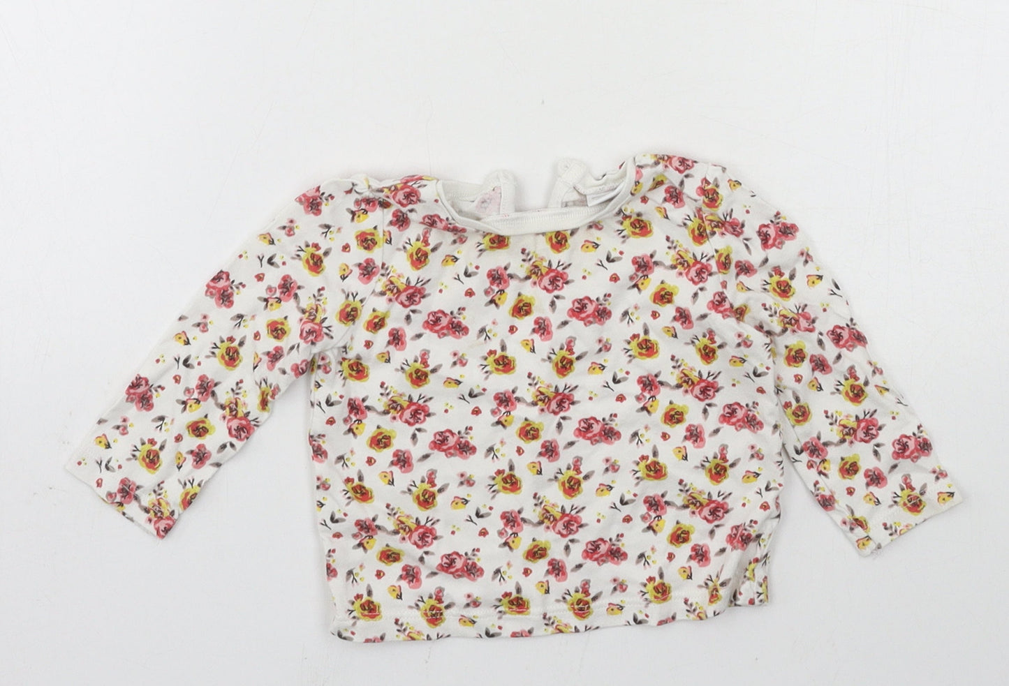 F&F Girls White Floral Jersey Basic T-Shirt Size 3-6 Months