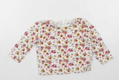F&F Girls White Floral Jersey Basic T-Shirt Size 3-6 Months