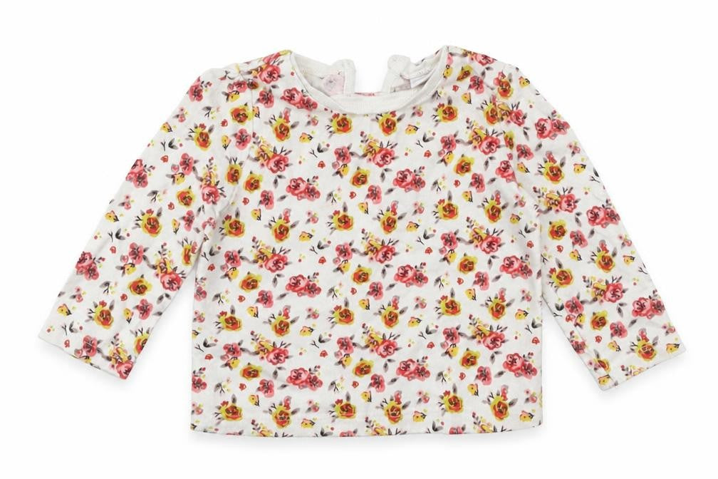 Front view of F&F girls’ white floral jersey basic t-shirt, size 3-6, months