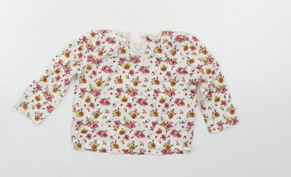 F&F Girls White Floral Jersey Basic T-Shirt Size 3-6 Months