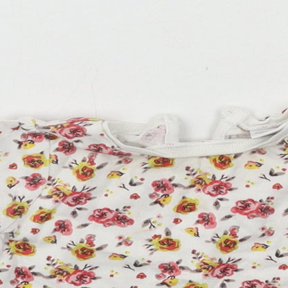 F&F Girls White Floral Jersey Basic T-Shirt Size 3-6 Months