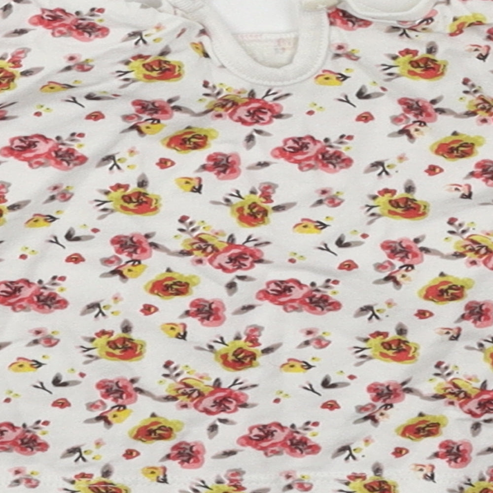 F&F Girls White Floral Jersey Basic T-Shirt Size 3-6 Months