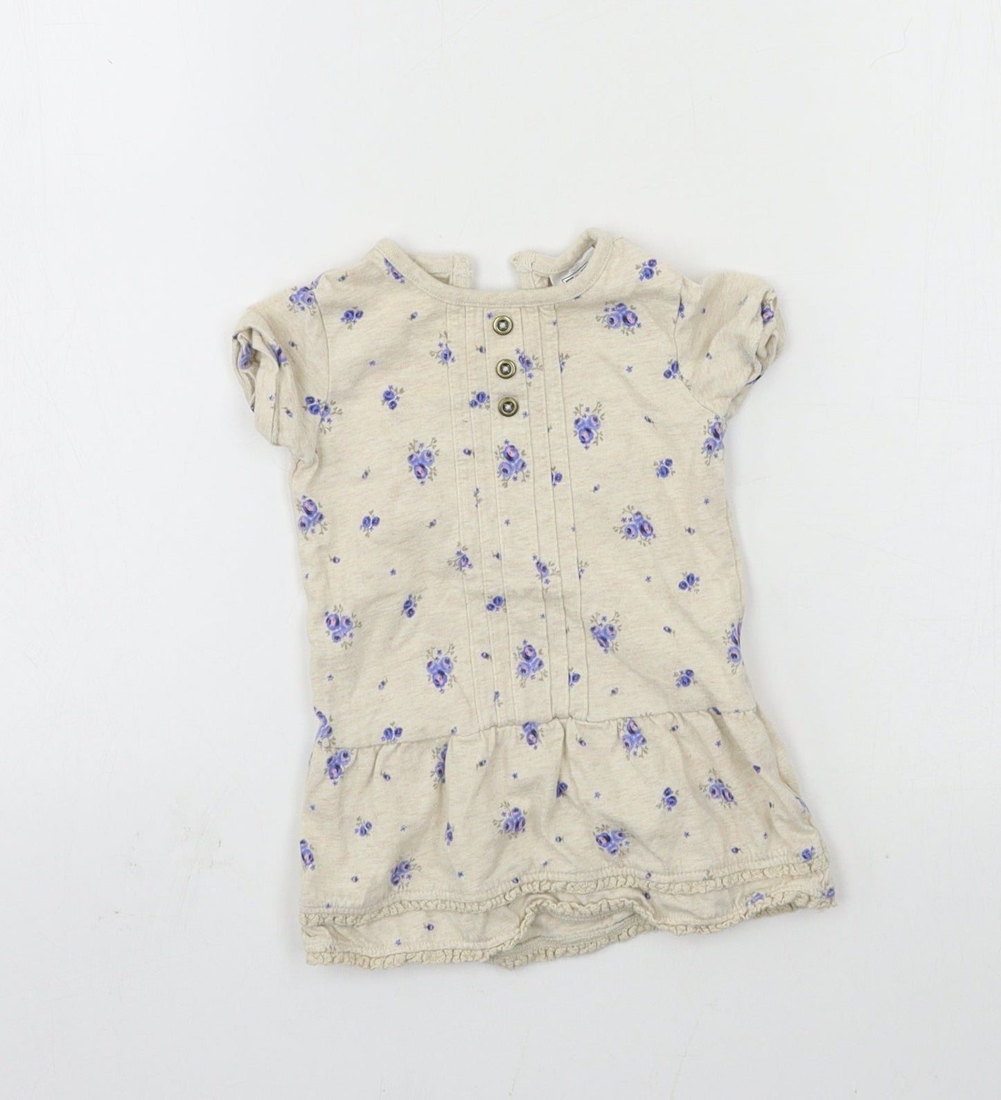 F&F Girls Beige Floral Jersey T-Shirt Dress  Size 3-6 Months