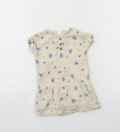 F&F Girls Beige Floral Jersey T-Shirt Dress  Size 3-6 Months