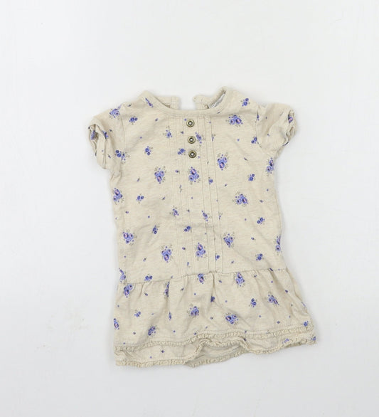 F&F Girls Beige Floral Jersey T-Shirt Dress  Size 3-6 Months