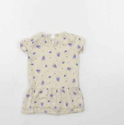 F&F Girls Beige Floral Jersey T-Shirt Dress  Size 3-6 Months