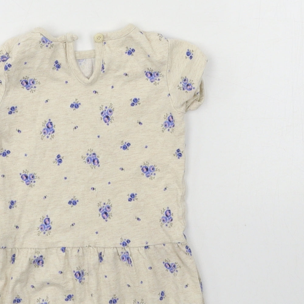 F&F Girls Beige Floral Jersey T-Shirt Dress  Size 3-6 Months