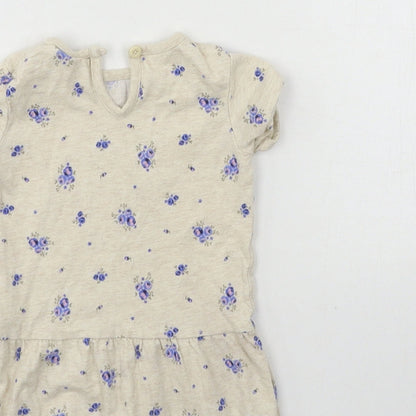 F&F Girls Beige Floral Jersey T-Shirt Dress  Size 3-6 Months