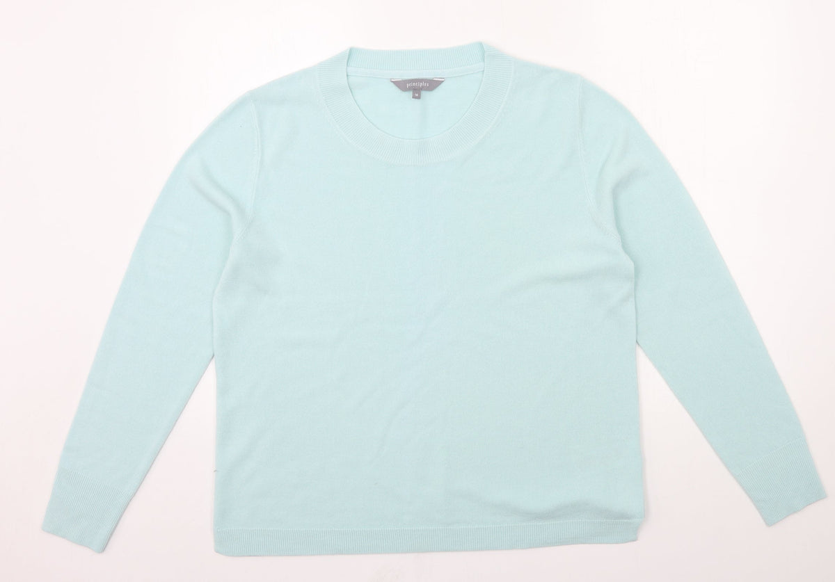 Additional front view of Priciples women’s blue knit jumper, size UK 18
