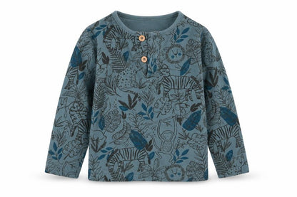 Front view of Tu girls’ green floral basic t-shirt, size 9-12, months