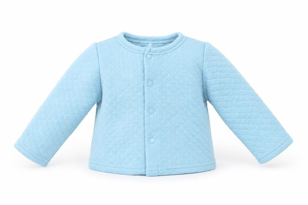 Front view of CHICK PEA Baby Blue Cardigan Jumper, size 0-3, Months