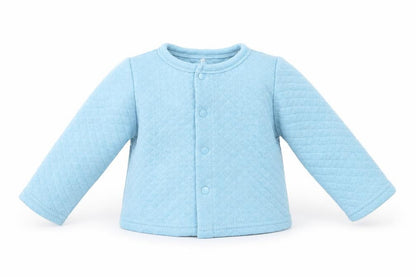 Front view of CHICK PEA Baby Blue Cardigan Jumper, size 0-3, Months