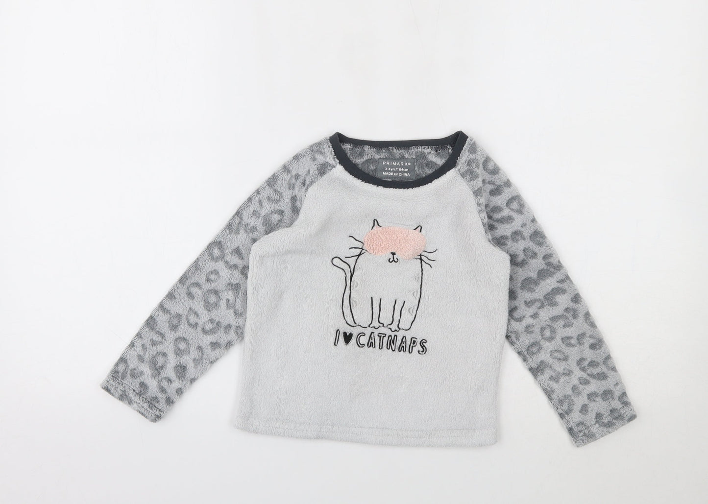 Primark Girls Grey Animal Print  Top Pyjama Top Size 3-4 Years