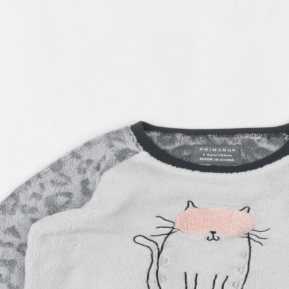 Primark Girls Grey Animal Print  Top Pyjama Top Size 3-4 Years