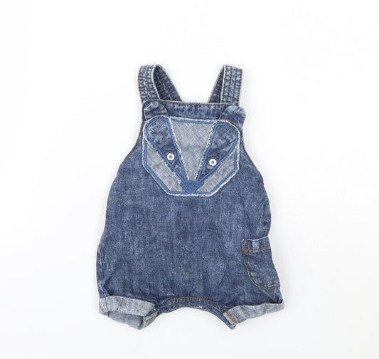 Front view of Next Baby Blue Animal Print Babygrow One-Piece, size 0-3, Months