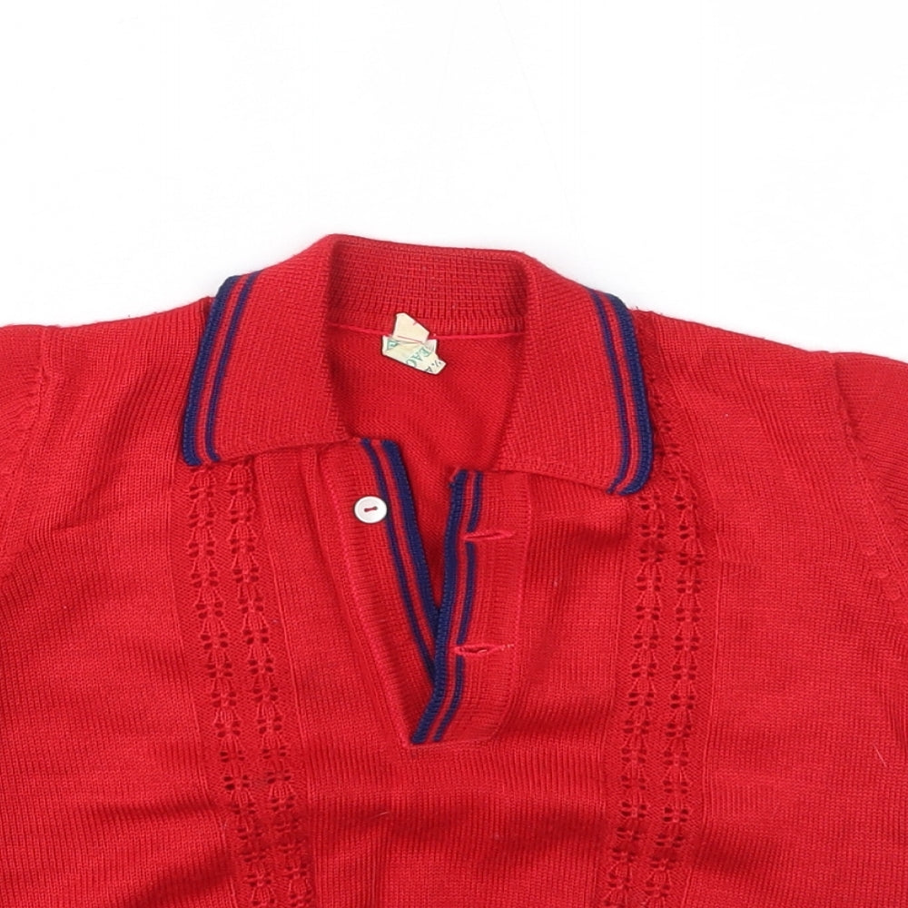 Close-up detail of PREWORN boys’ red basic t-shirt, size 4, years