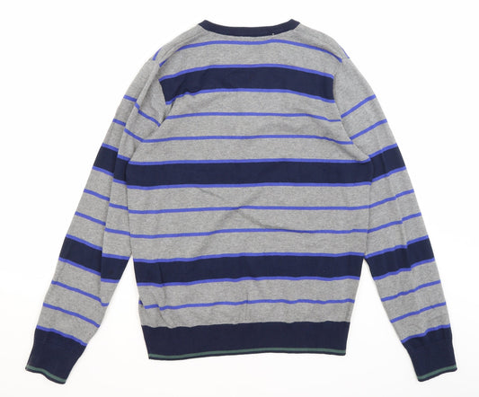 Dissident Mens Grey Striped  Pullover Jumper Size M