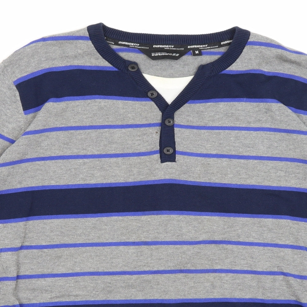 Dissident Mens Grey Striped  Pullover Jumper Size M