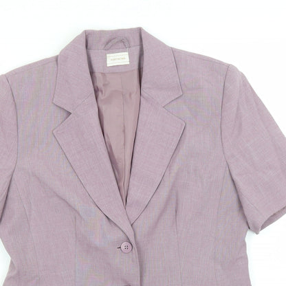 Close-up detail of Portafina women’s purple jacket blazer, size UK 14