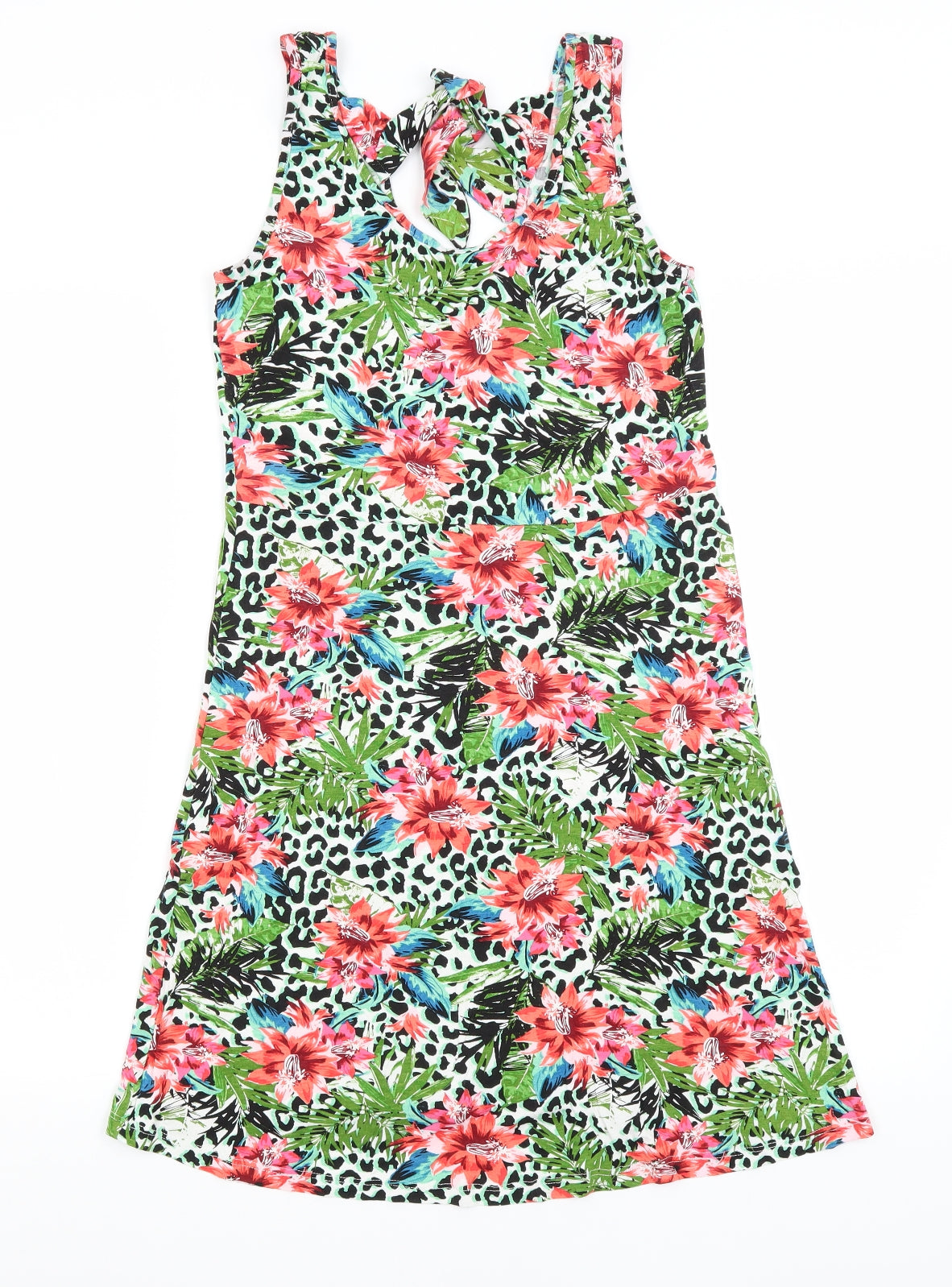 George Womens Green Animal Print  T-Shirt Dress  Size XS