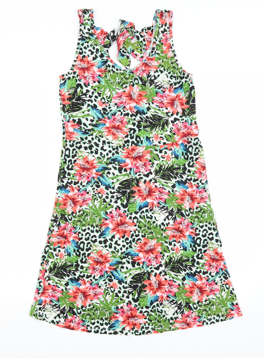 George Womens Green Animal Print  T-Shirt Dress  Size XS