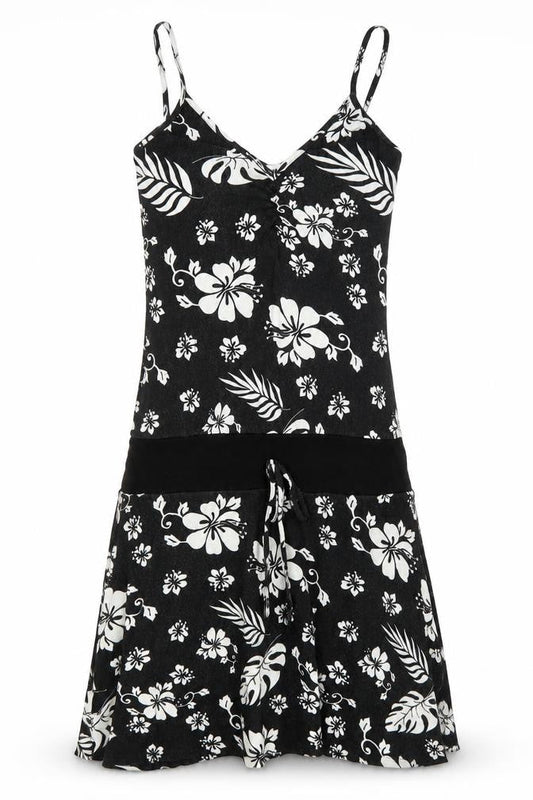Front view of Multiply women’s black floral mini, size UK 10