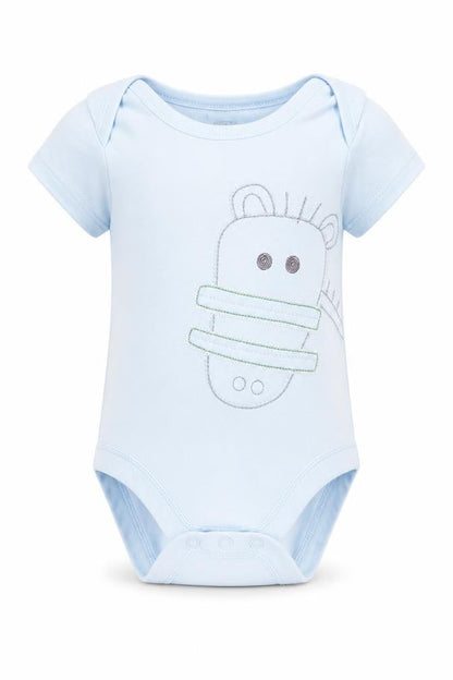 Front view of Marks & Spencer Baby Blue Romper One-Piece, size 0-3, Months