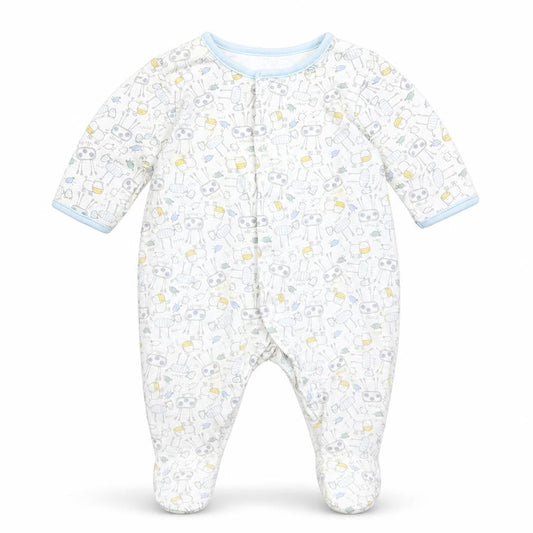 Front view of Marks & Spencer Baby White Babygrow One-Piece, size 0-3, Months - Animals