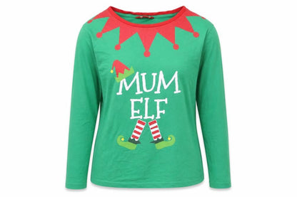 Front view of Made By Elves women’s green basic t-shirt, size UK 12, - mum elf