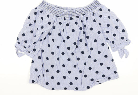 TU Womens Blue Polka Dot  Basic Blouse Size 8